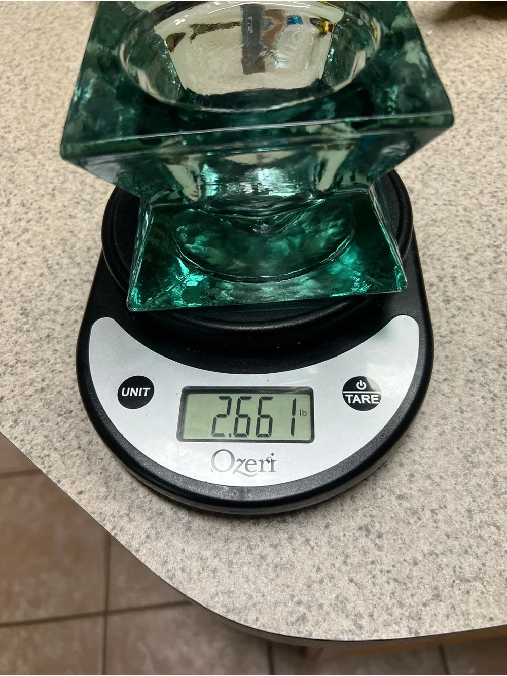 Recycled Green Glass Pillar Candle Holder